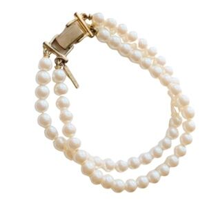 Vintage Napier Double Strand Faux Pearl Gold Tone Clasp Bracelet